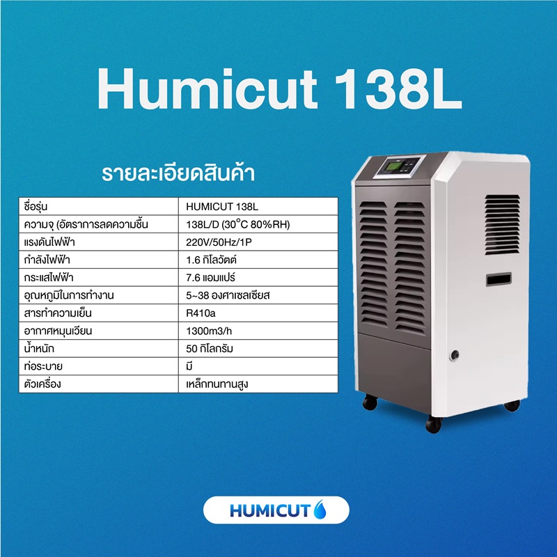 เครื่องลดความชื้นอุตสาหกรรม HUMICUT รุ่น Humicut 138L สีดำ