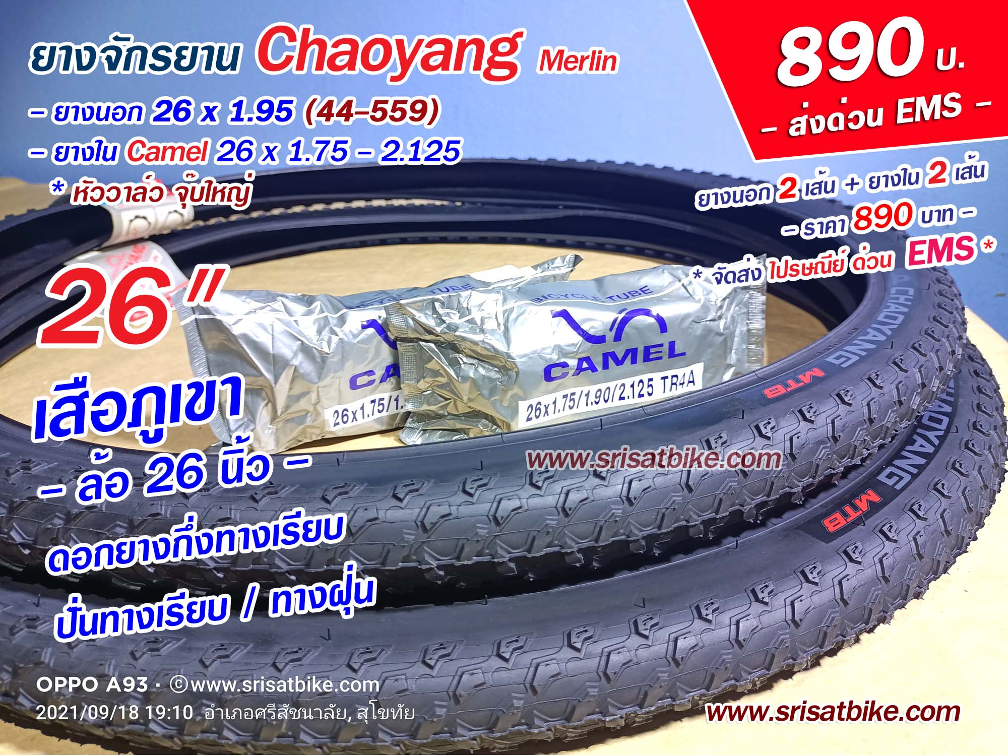 ยางจักรยาน 26 x 1.95 Chaoyang Merlin พร้อมยางใน 2 เส้น -- ส่งด่วน EMS --