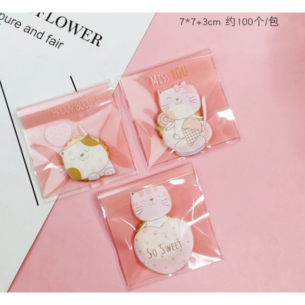 ถุงคุ๊กกี้ ฝากาว ขนาด 7x7 ซม. (95-100 ใบ) ลายพิเศษ