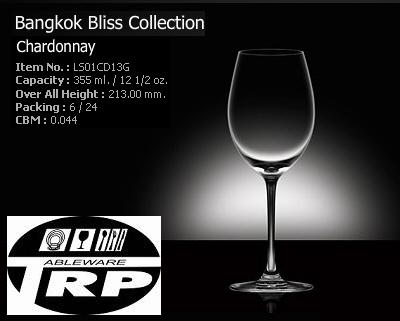 แก้วชาร์ดอนเนร์,แก้วไวน์ขาว,Chardonnay,White Wine,รุ่น LS01CD13G,Bangkok Bliss,ความจุ 12 1/2oz,355ml แพ็ค6/24ใบ,กล่อง