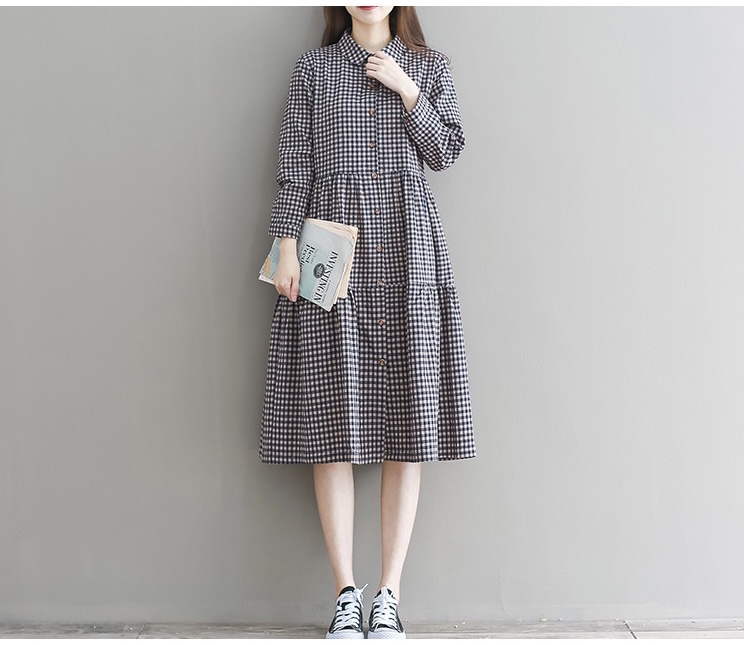 เดรสคลุมท้องแฟชั่น แขนยาว คอปก กระดุมหน้า เปิดให้นมได้ ชุดยาว สวย ใส่ได้คล่องตัว M L XL XXL