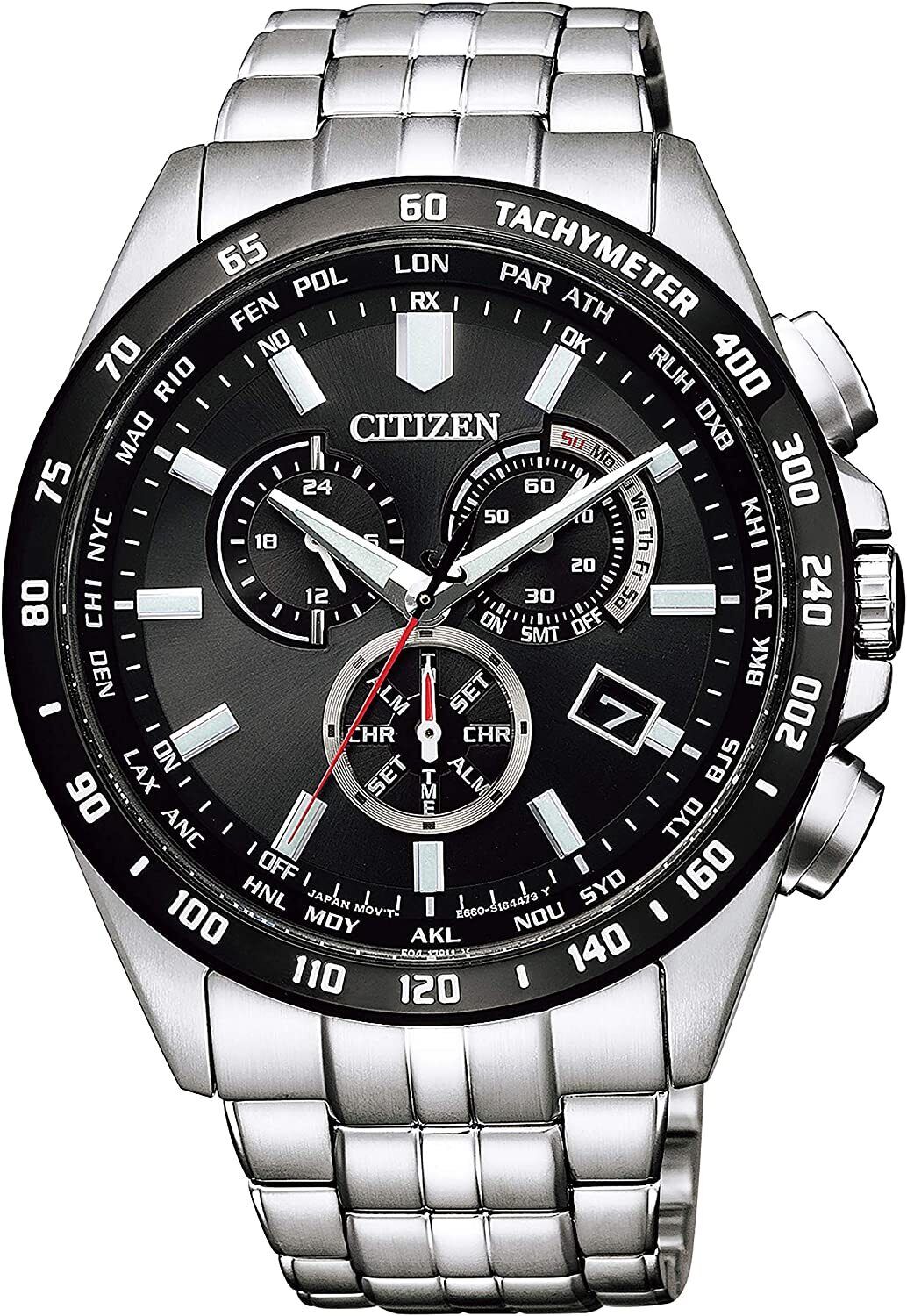 Citizen CB5874-90E นาฬิกาผู้ชาย Eco-Drive Perpetual World Time Chronograph GMT Radio Controlled Men's Watch