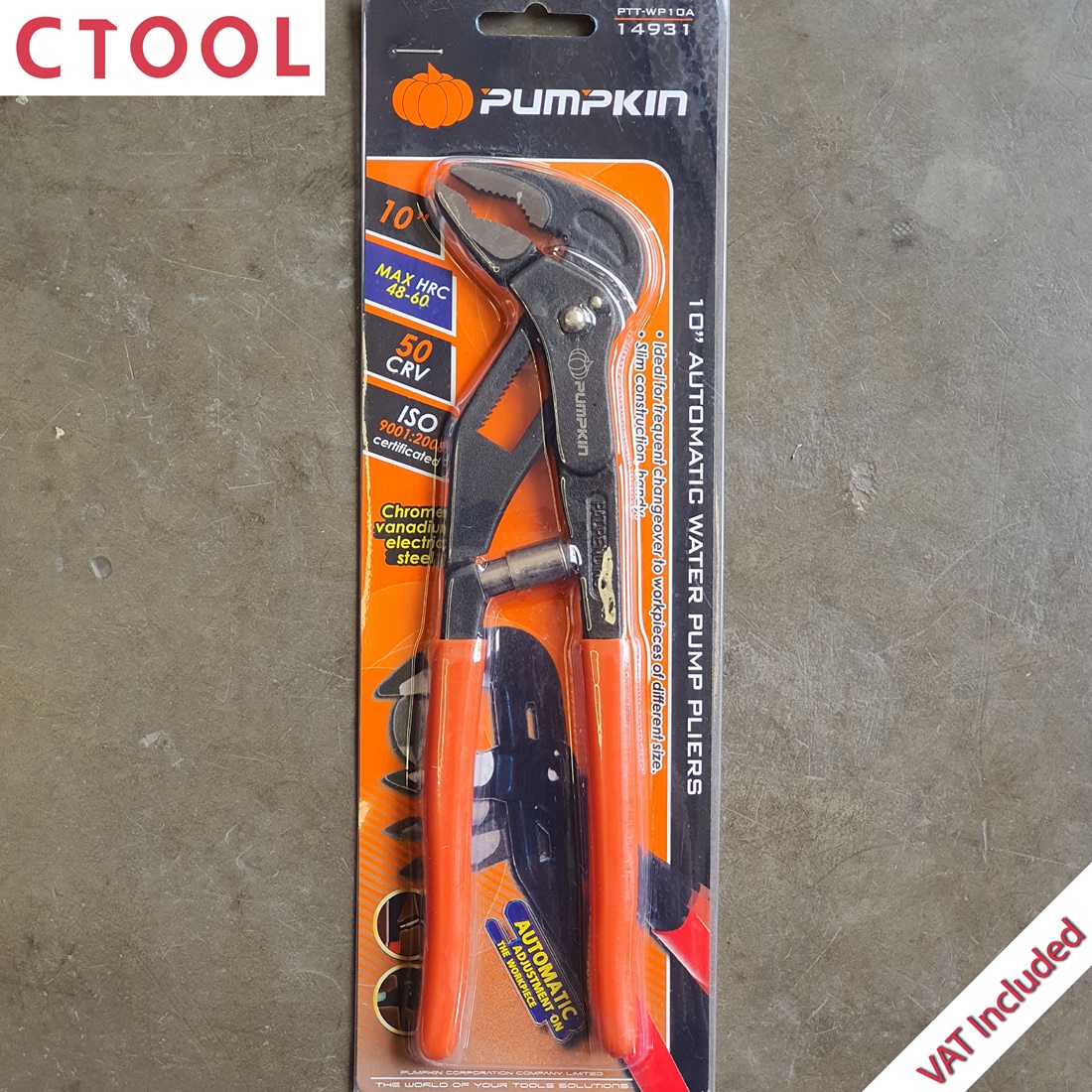 คีมคอม้า10นิ้ว ปรับขนาดอัตโนมัติ แบบเดินเฟือง Pumpkin พัมคิน ของแท้ 100% - Authentic 10" Automatic Water Pump Pliers - ซีทูล Ctool