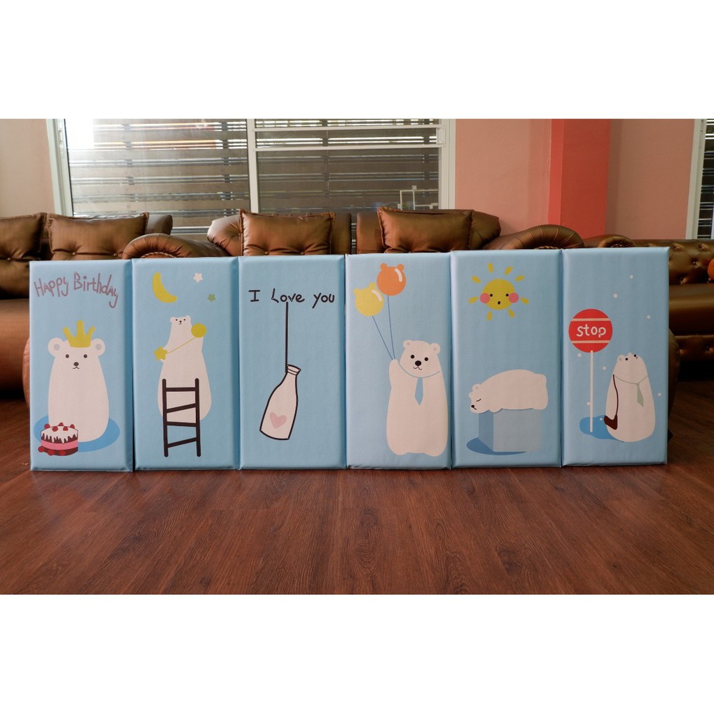 บุผนัง ผนังกันกระแทก ลายการ์ตูนมีกาวในตัว สีฟ้า ขนาด 30x60 ซม.