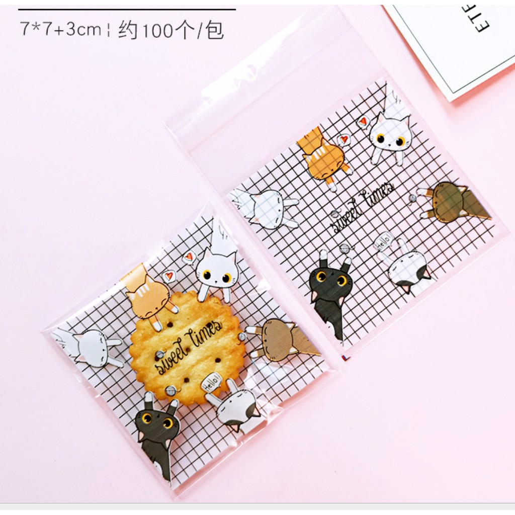 ถุงคุ๊กกี้ ฝากาว ขนาด 7x7 ซม. (95-100 ใบ) ลายพิเศษ