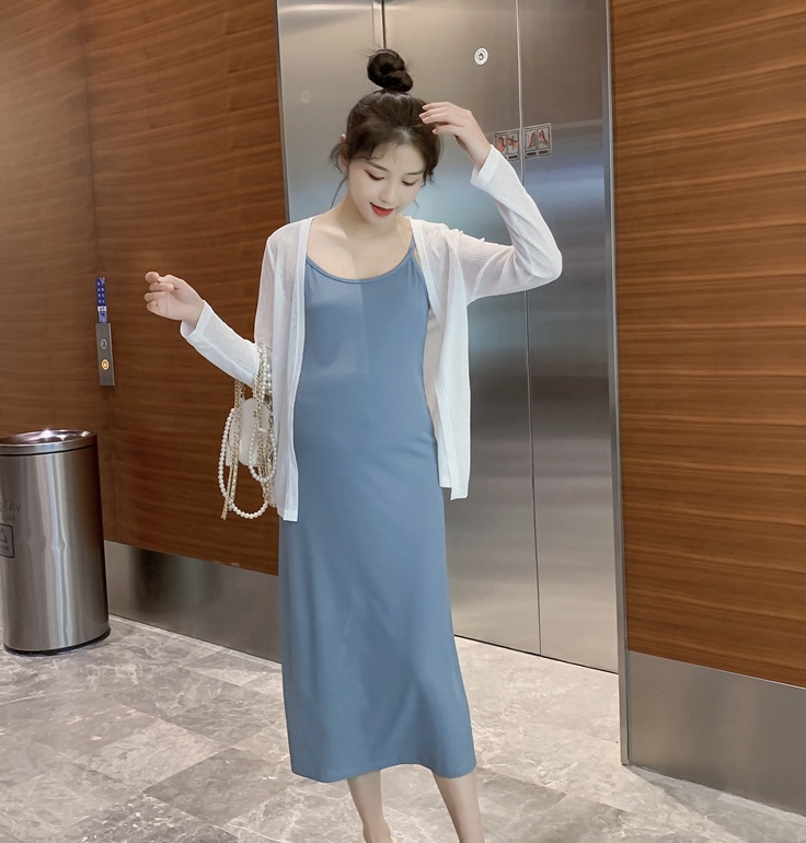 เดรสคลุมท้องแฟชั่นสบายๆ ผ้า Cotton spandex เนื้อนิ่ม ใส่สบายไม่ต้องรีด ผ้านุ่มเย็น มาพร้อมเสื้อคลุม สวยๆ M L XL XXL