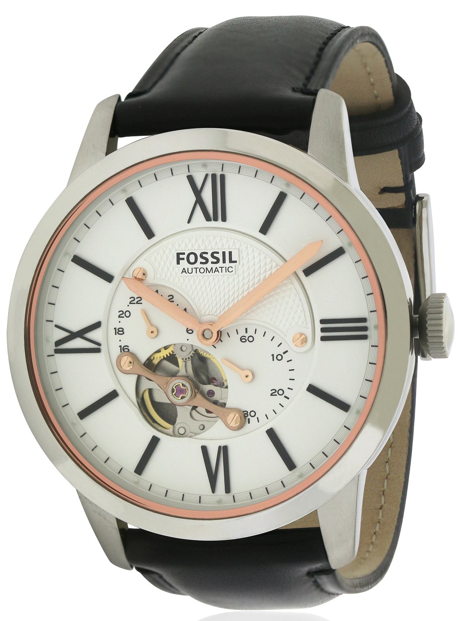 Fossil ME3104 นาฬิกาผู้ชาย Fossil รุ่น ME3104, Townsman Automatic Black Leather Men's Watch