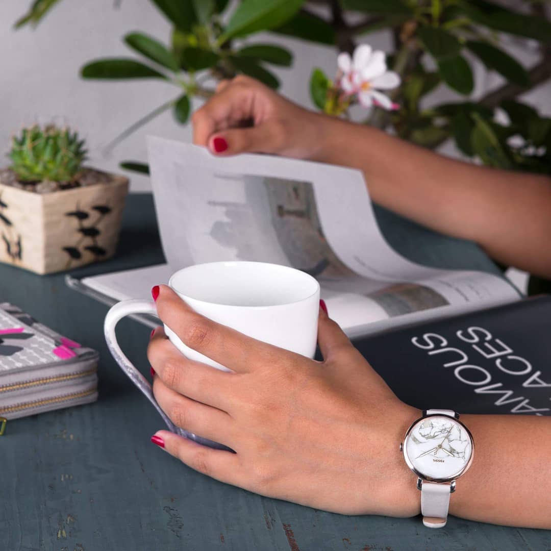 Fossil ES4377 นาฬิกาผู้หญิง Fossil รุ่น ES4377, Jacqueline Three-Hand Mineral Gray Leather Women's Watch