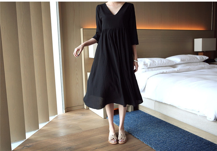 ชุดคุลมท้องเปิดให้นม คอวี แขน 4 ส่วน ผ้าฝ้าย สีดำ ใส่สบาย น่ารักค่ะ M,L,XL,XXL