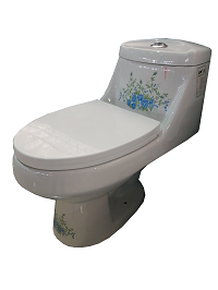 ซักโครกสีขาวเพ้นท์ Chariot #KCH-A-W1101F1 (ลายดอกไม้ฟ้า)