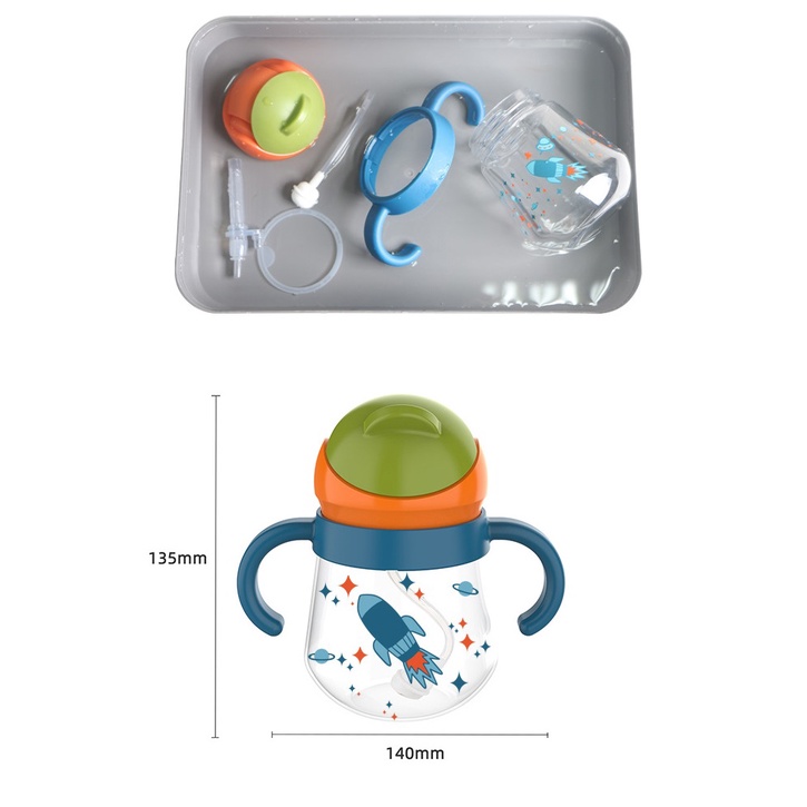ถ้วยหัดดื่ม BIBOO แก้วหัดดื่ม ขวดน้ำหัดดื่ม พร้อมฝาปิดและหลอดซิลิโคนฟู้ดเกรด