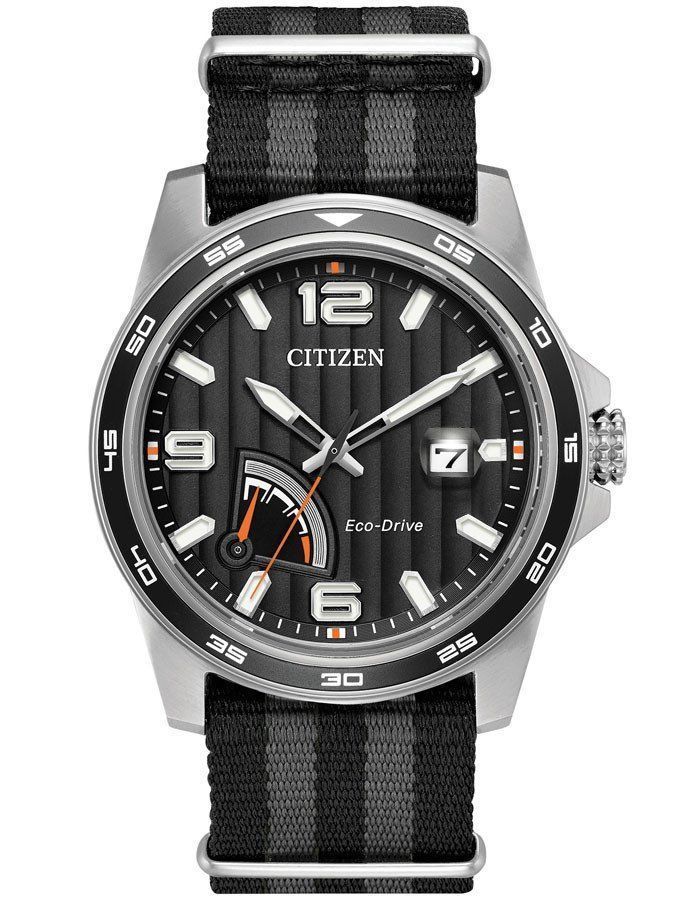 Citizen AW7030-06E นาฬิกาผู้ชาย Eco-Drive PRT Power Reserve Black Dial Nylon Strap Men's Watch