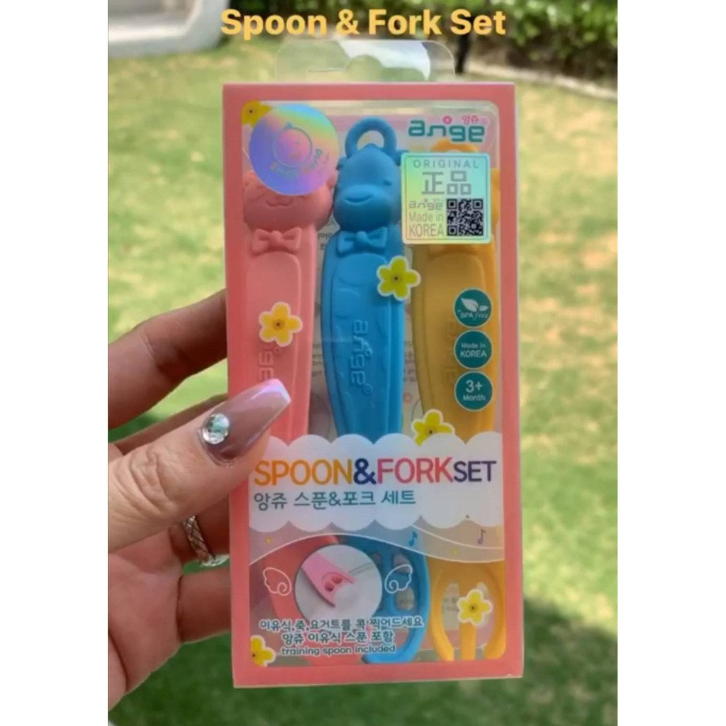 ช้อนส้อมฝึกทานอาหาร จากอังจู Ange Spoon & Fork Set