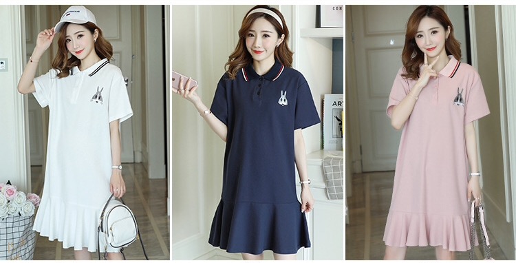 เดรสคลุมท้องแฟชั่นเกาหลี ผ้ายืด คอโปโล ทรงหางปลา น่ารักมากค่ะ M L XL XXL