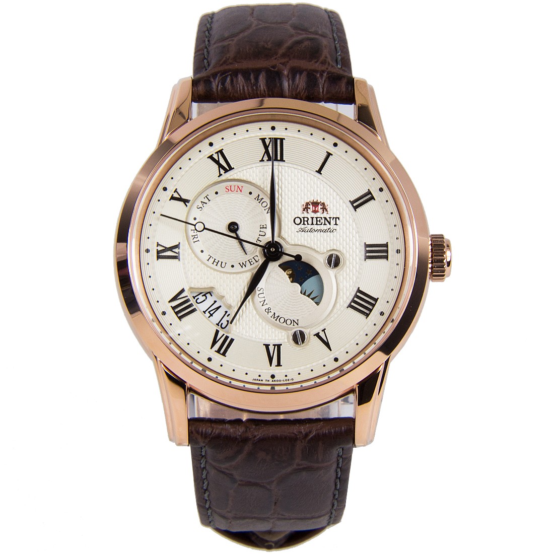 Orient SAK00001Y0 นาฬิกาผู้ชาย Sun And Moon Automatic Sapphire Rose Gold Men's Watch