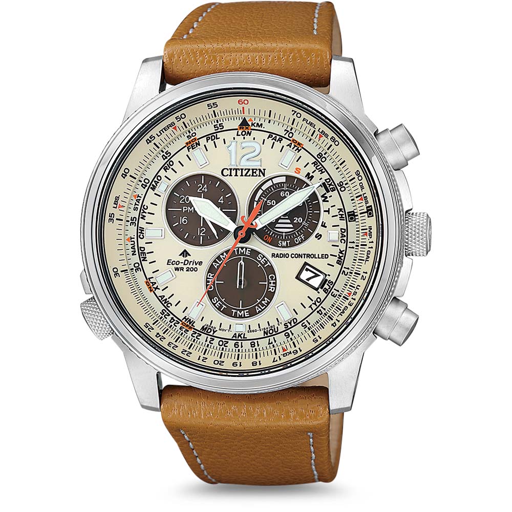 Citizen CB5860-35X นาฬิกาผู้ชาย Eco-Drive Promaster Sky Radio Controlled Chronograph Perpetual World Time Men's Watch