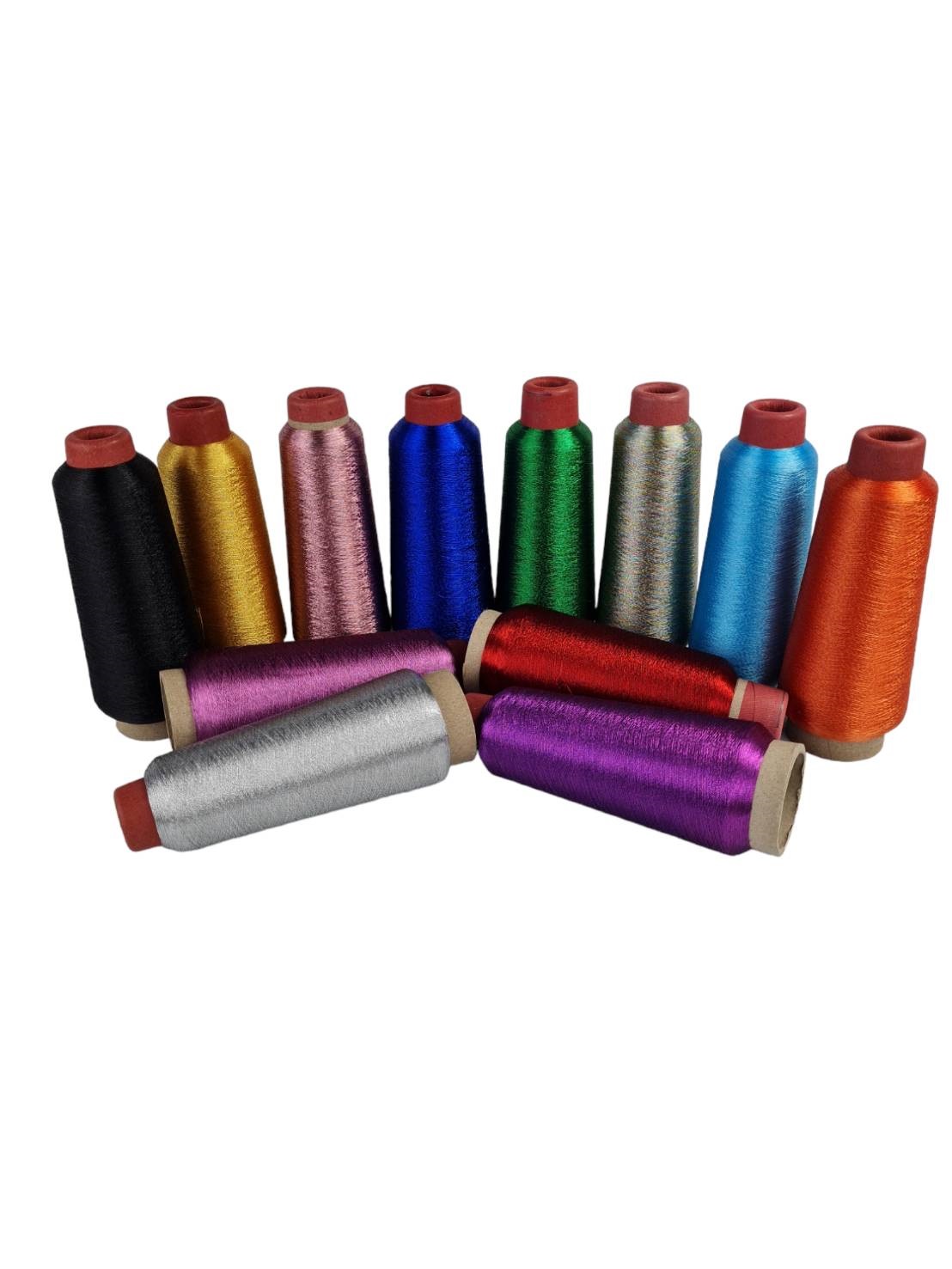 `ดิ้นปักผ้าแบบเส้นกลมสำหรับจักรปักคอมพิวเตอร์ หรือสำหรับงานทอผ้า ยาว 3000 เมตรต่อหลอด Metallic yarn เส้นแกนดิ้นแข็งแรงไม่ขาดง่ายปักได้ต่อเนื่องยาวๆ