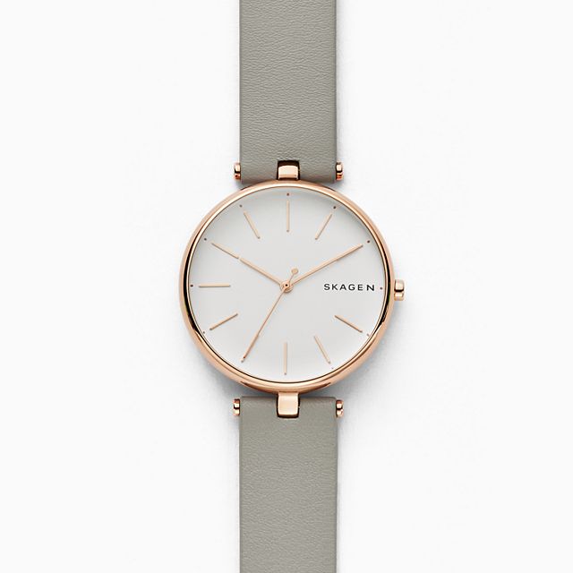 Skagen SKW2710 นาฬิกาผู้หญิง Signatur T-Bar Gray Leather Women's Watch