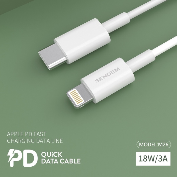 สายชาร์จ Sendem M26 ชาร์จเร็ว 3A TYPE-C to Lightning PD20W ประกันศูนย์ 1 ปี