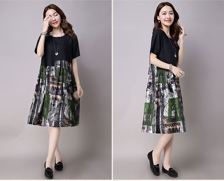 ชุดคลุมท้องแขนยาว ผ้าลินิน ลาย mosaic สไตล์วินเทจ แบบน่ารัก ใส่สบาย M L XL XXL