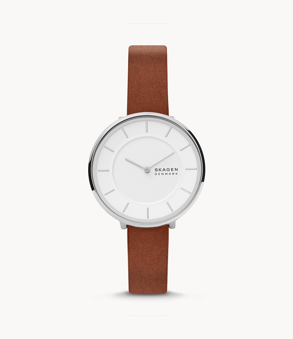 Skagen SKW3015 นาฬิกาผู้หญิง Gitte Two-Hand Medium Brown Leather Quartz Women's Watch