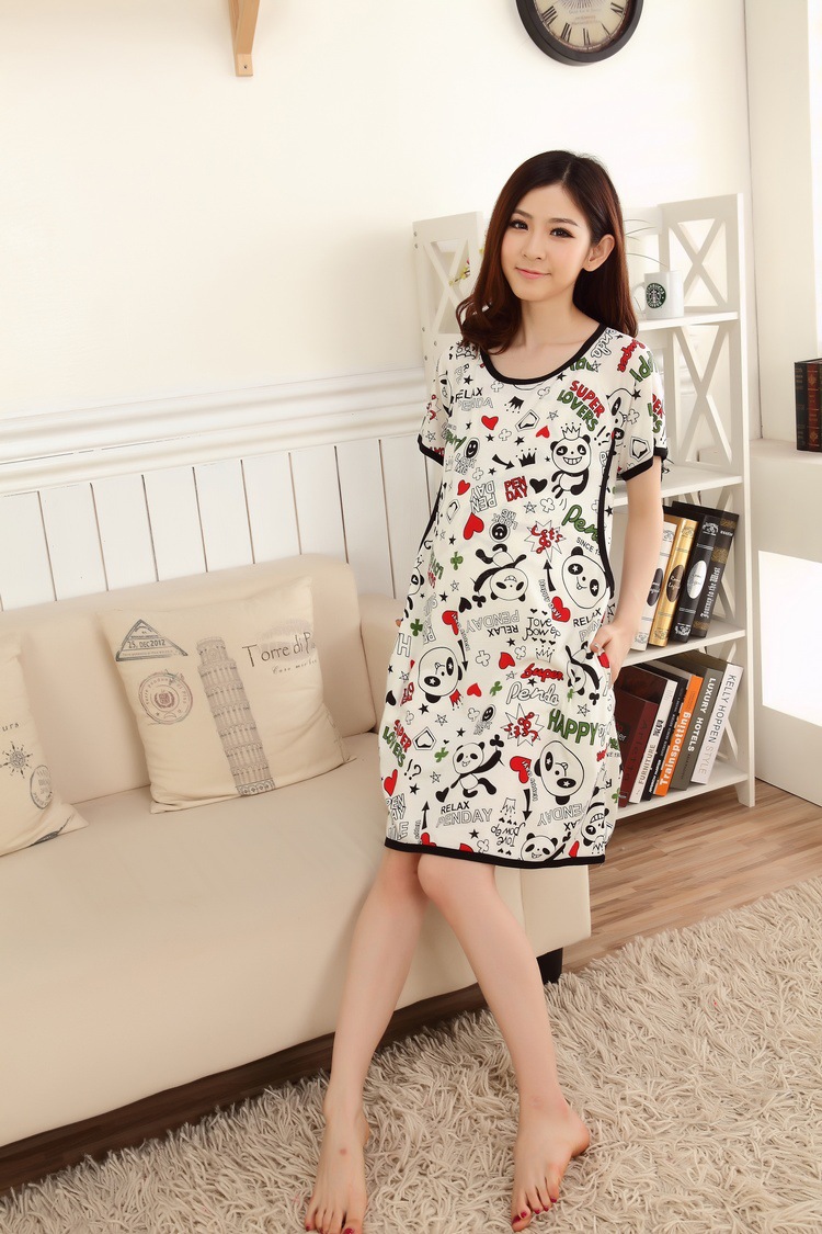 เดรสคลุมท้องเปิดให้นม ผ้ายืดนิ่มลายการ์ตูนแพนด้า ใส่สบายไม่ร้อน ใส่นอนก็น่ารัก