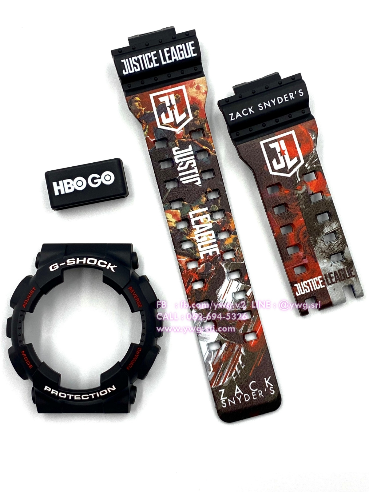 กรอบสาย G-SHOCK แท้✅ สีดำด้านฟอนต์แดงสลับขาว สกรีนลาย Justice League ใส่ได้กับรุ่น GA-100 ,GA-110 ,GA-120 ,GA-140 ,GAX-100 ,GD-100 ,GD-120