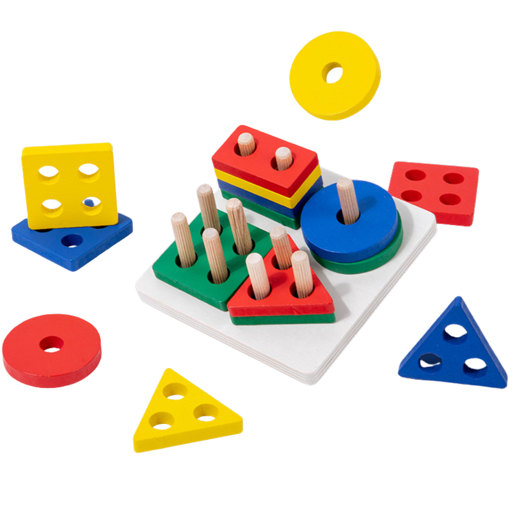 ของเล่นไม้สวมหลัก ทรงเรขาคณิต เสริมพัฒนาการเด็ก