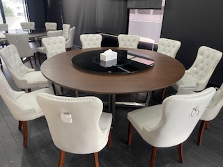 TRP Round Table 圆桌会议 餐桌 中式餐桌 配有旋转镜组 โต๊ะกลมขาสเตนเลสพร้อมชุดกระจกจานหมุนเและเก้าอี 8 ตัว โต๊ะทานหารทานข้าว ขนาด 180 ซม. Trp.Tablechairthai / ทีอาร์พี.โต๊ะเก้าอี้ไทย