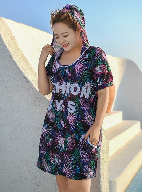 ชุดว่ายน้ำไซส์ใหญ่ 9xl แบบสปอร์ตพร้อมส่ง :ชุดว่ายน้ำคนอ้วนสีม่วงแต่งลายใบไม้ set 3ชิ้นมี บรา กางเกงขาสั้นและเสื้อคลุมมี Hood แบบสวยคุ้มมากๆจ้า : บรา รอบอก 48 - 60 นิ้ว เอว 42 - 52 นิ้ว สะโพก 50 - 64 นิ้ว เสื้อคลุมรอบอก 56 - 62 นิ้ว