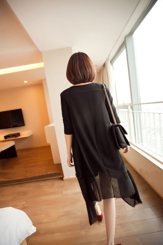 ชุดคลุมท้องแขนยาว มีซับใน ด้านข้างยาว สีดำ L,XL