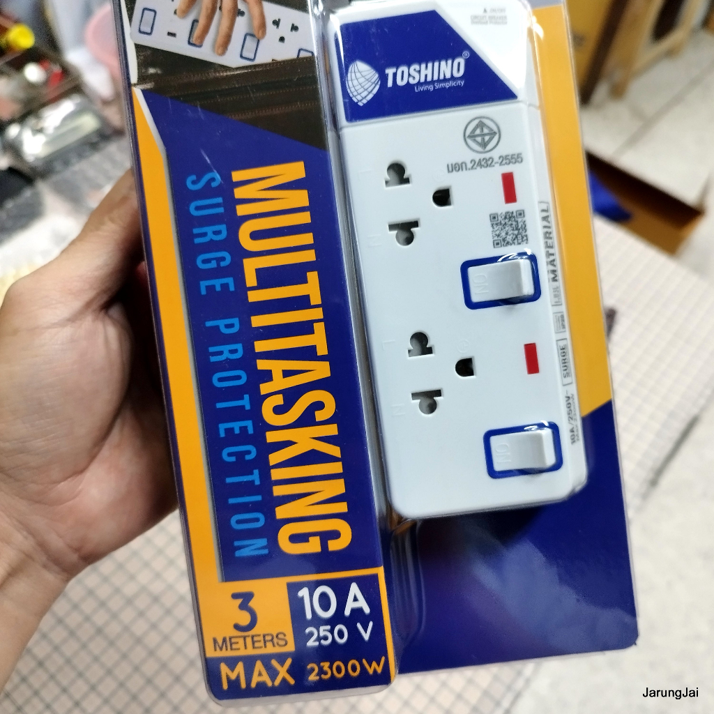 ปลั๊กพ่วง toshino มี 2 ช่อง สายยาว 3 เมตร max load 2300 10A 250V ปลั๊กสามตาศรีสะเกษ ปลั๊กพ่วงศรีสะเกษ