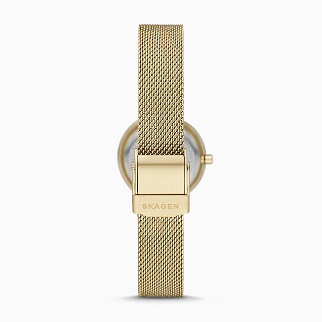 Skagen SKW2800 นาฬิกาผู้หญิง Leonora Gold-Tone Steel-Mesh Quartz Women's Watch