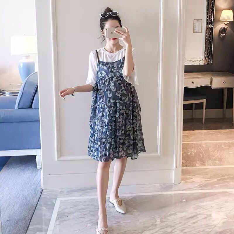 เอี๊ยมกระโปรง+เสื้อ ผ้าชีฟอง เนื้อนิ่ม สายหนัง มาพร้อมเสื้อแขนระบาย น่ารักมากค่ะ M L XL XXL