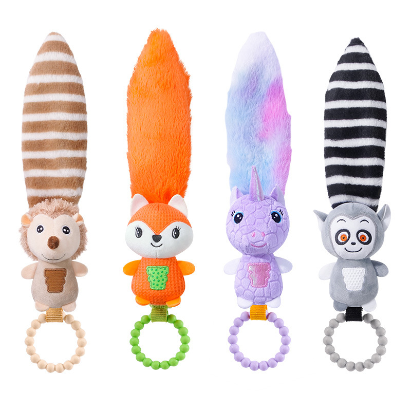 Sozzy ตุ๊กตารูปสัตว์ มีหาง ของเล่นตุ๊กตา ยางกัด กระดิ่งเขย่ามีเสียง ของเล่นเด็กเล็ก