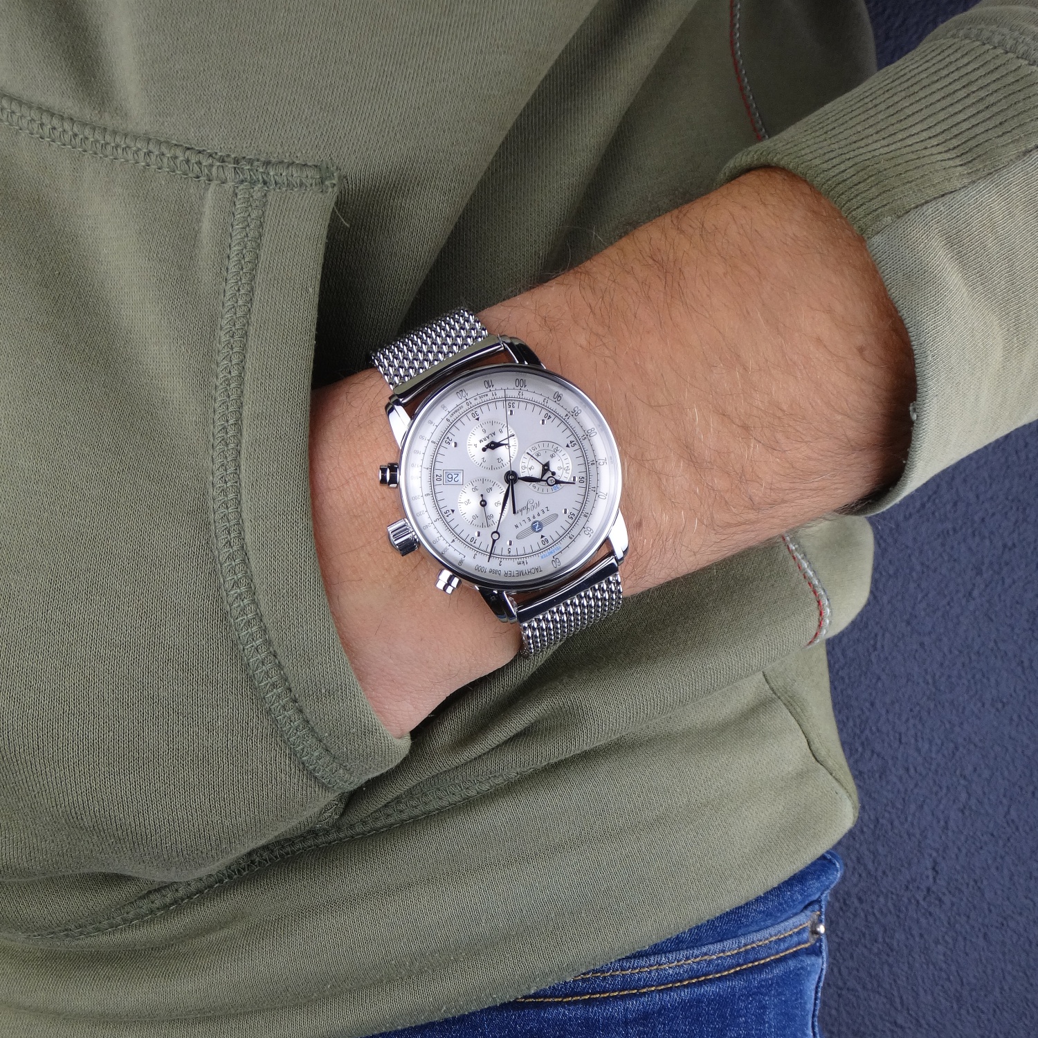 Zeppelin 7680M-1 นาฬิกาผู้ชาย Zeppelin Model 7680M-1, Series 100 Years Zeppelin ED.1 Chronograph Quartz Men's Watch Made In Germany