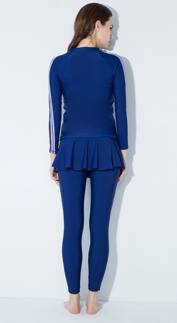 ชุดว่ายน้ำคนอ้วน แบบสปอร์ตพร้อมส่ง : ชุดว่ายน้ำไซส์ใหญ่สีน้ำเงินแขนขายาวแต่งลายทาง. กางเกงขายาวแต่งกระโปรงระบาย แบบสวยมากๆจ้า:รอบอก32-40นิ้ว เอว28-38นิ้ว สะโพก34-44นิ้ว