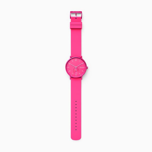 Skagen SKW6559 นาฬิกาผู้ชาย Aaren Kulor Neon Pink Silicone Quartz Men's Watch