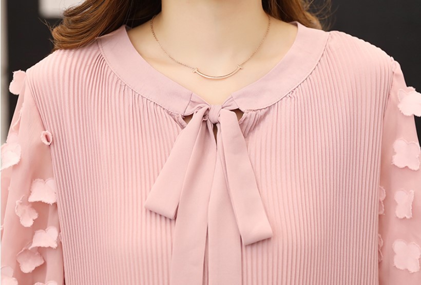 เดรสคลุมท้องแฟชั่น ผ้าชีฟอง พรีท มีซับใน ผูกโบว์ที่คอ น่ารักมากค่ะ M L XL XXL