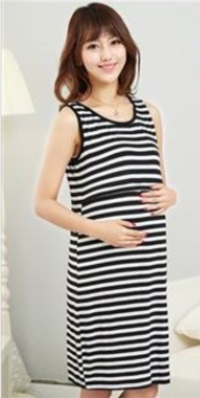 ชุดคลุมท้องเปิดให้นมแฟชั่น แขนกุด มาพร้อมแขนสั้นสวมทับ ผ้านิ่มใส่สบาย M,L