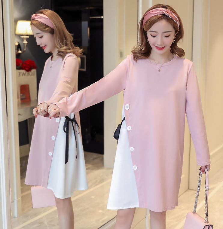 ชุดคลุมท้องแขนยาว ผ้ายืดเนื้อนิ่ม เนื้อหนาและนิ่มใส่สบาย มีเชือกปรับขนาดครรภ์ M L XL XXL