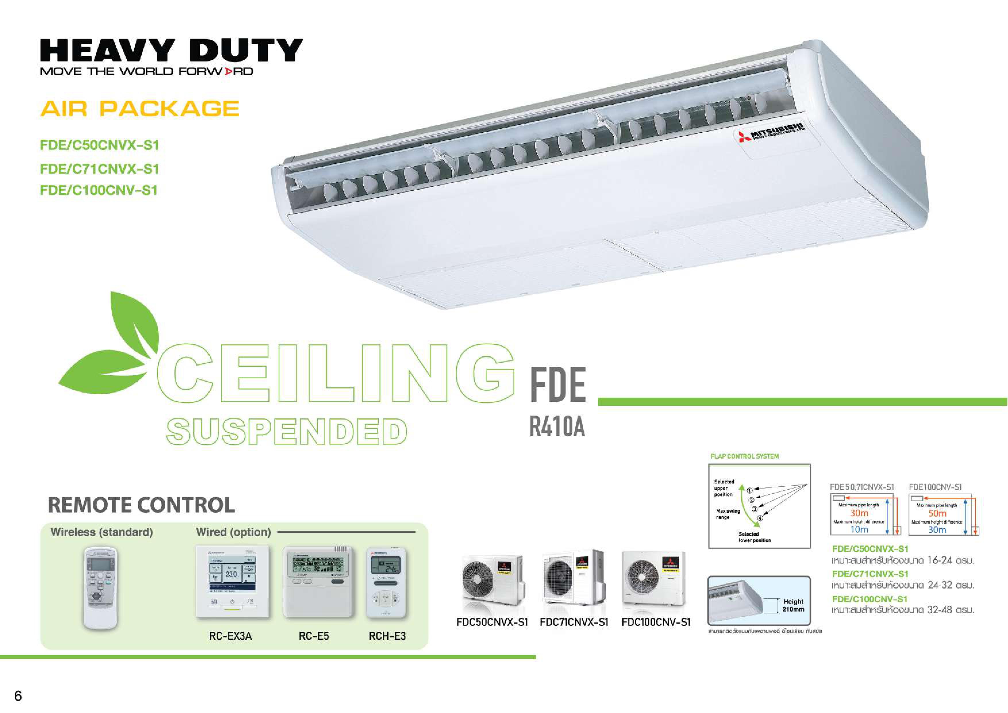 เครื่องปรับอากาศ MITSUBISHI HEAVY DUTY แบบแขวนใต้ฝ้า ขนาด 36,195 BTU รุ่น FDE100CNV-S-WR