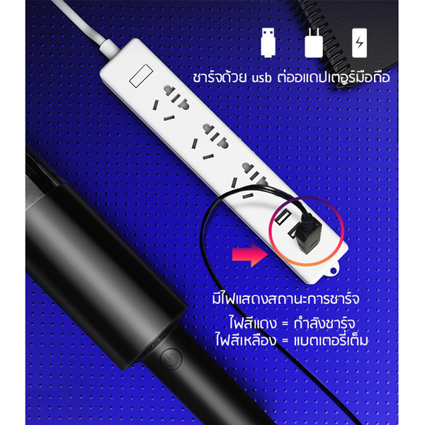 เครื่องดูดฝุ่นพร้อมสาย เครื่องดูดฝุ่นรถ พลังดูดแรง 6000pa มีแบตเตอรี่ในตัว พกพาสะดวก ใช้ได้ทั้งในบ้าน และรถยนต์
