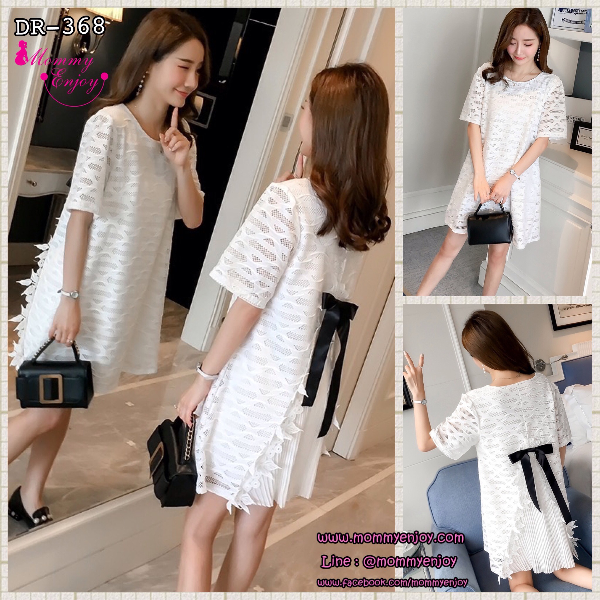 เดรสคลุมท้องสไตล์เกาหลี ผ้าชีฟอง มีซับใน ด้านหลังมีโบว์ ทำพรีทสวยมากค่ะ M L XL,XXL