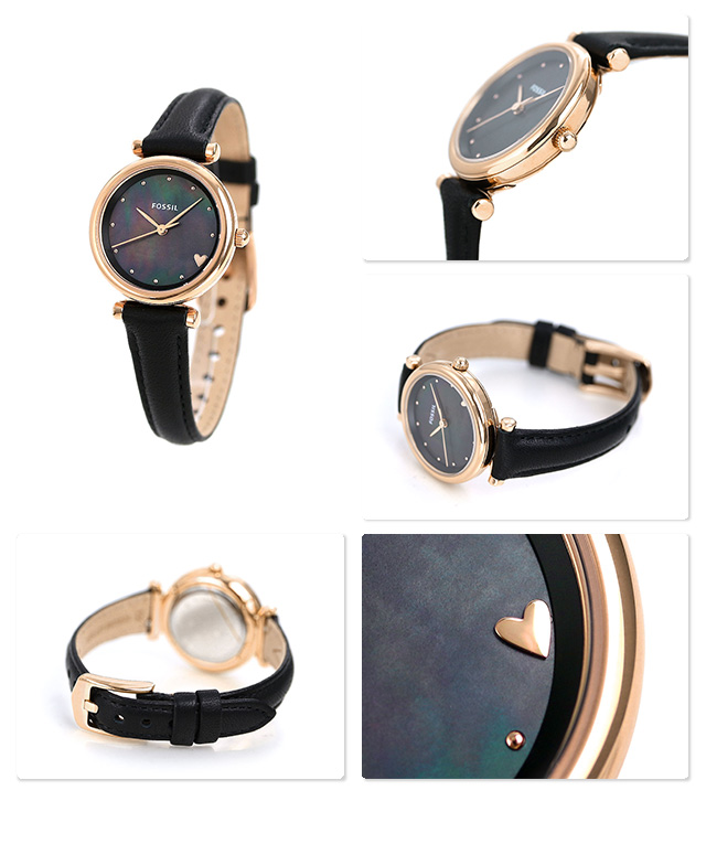 Fossil ES4504 นาฬิกาผู้หญิง Carlie Mini Three-Hand Black Leather Women's Watch