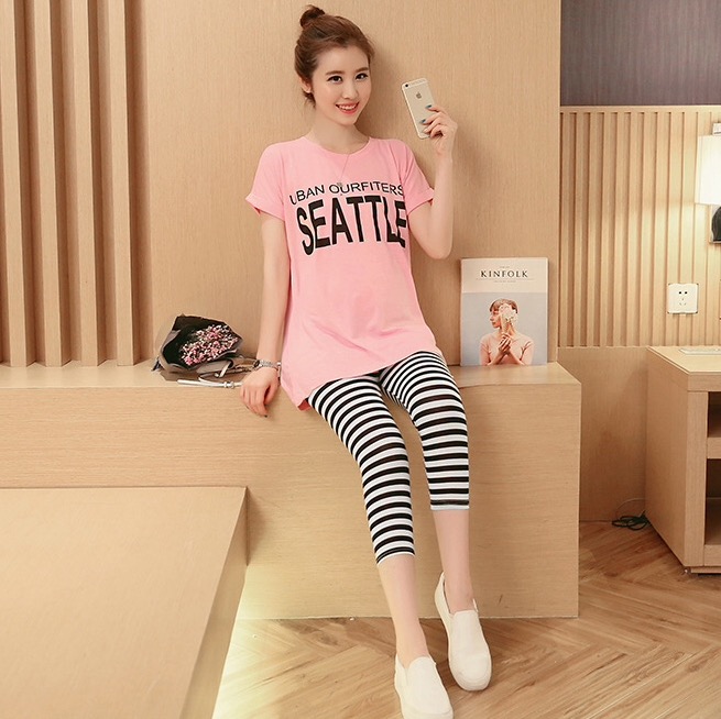 ชุดเสื้อคลุมท้อง+กางเกง 5ส่วน ลายน่ารัก เสื้อเป็นผ้ายืดนิ่มใส่สบาย M,L,XL,XXL