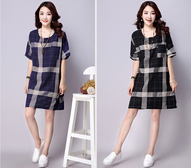 ชุดคลุมท้อง ลายสก๊อต สีดำลายเทา มีประเป๋า ชุดสวย สวมใส่สบาย L,XL,2XL,3XL