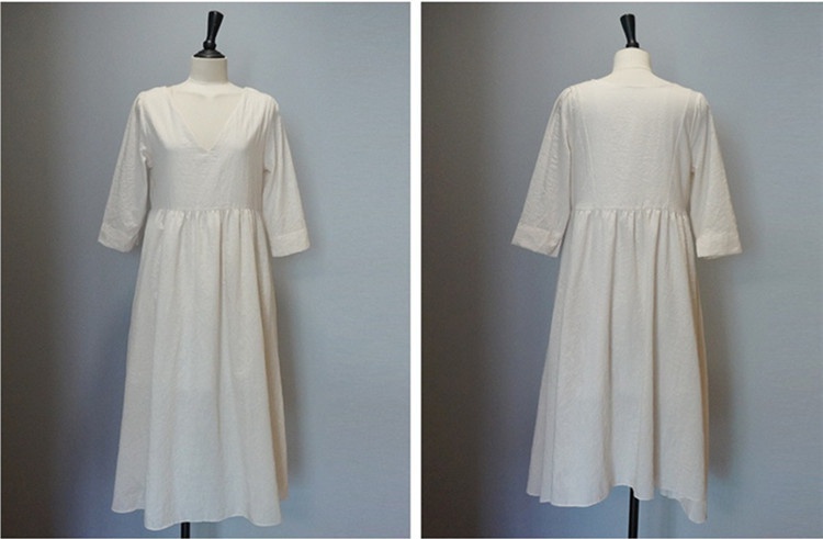 ชุดคุลมท้องเปิดให้นม คอวี แขน 4 ส่วน ผ้าฝ้าย สีขาว ใส่สบาย น่ารักค่ะ M,L,XL,XXL