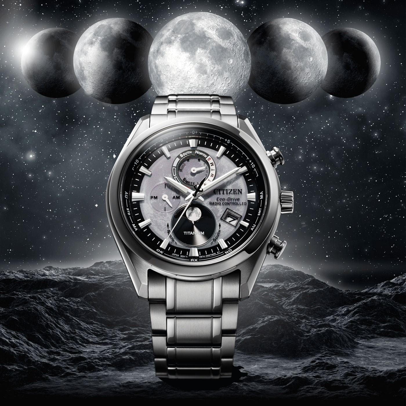 Citizen BY1010-81H นาฬิกาผู้ชาย Eco-Drive Tsuki-yomi Radio