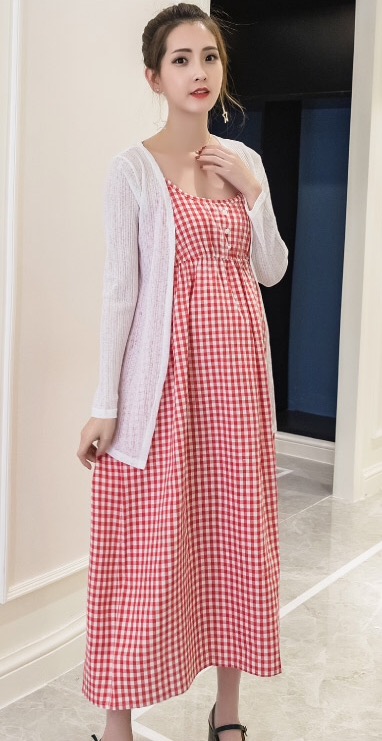 ชุดคลุมท้องเดรสสายเดี่ยวพร้อมเสื้อคลุม ชุดยาวน่ารัก ลายสวยM L XL XXL